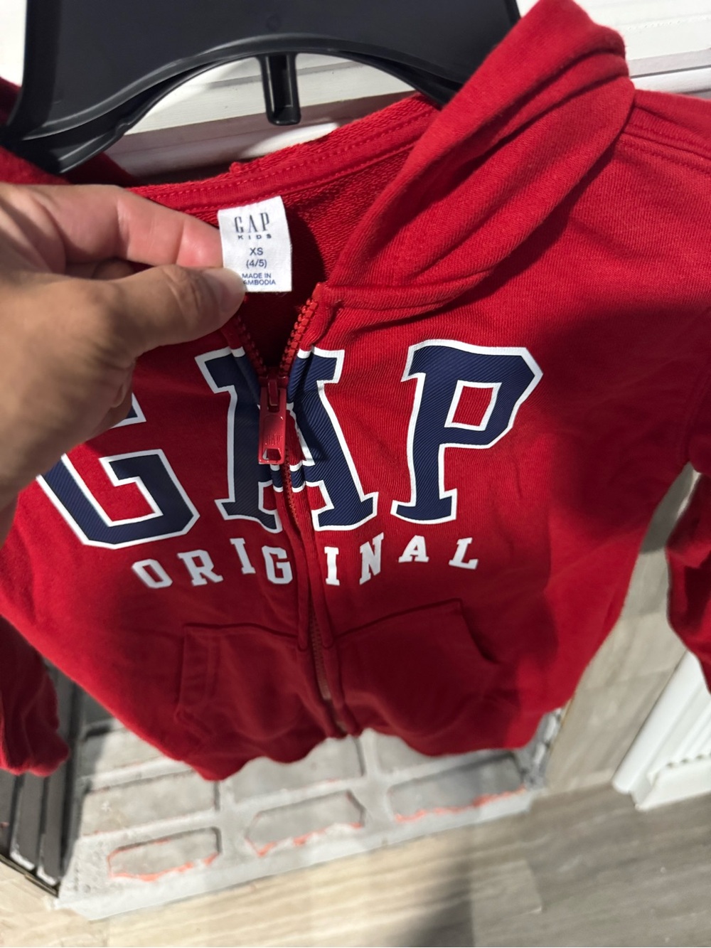 GAP Kids Bright Red Zip Hoodie with Navy Logo